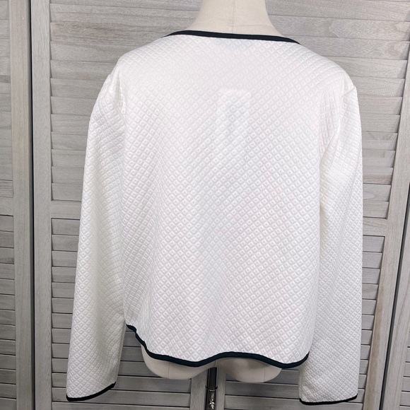 BLUSH MARK Cardigan Open Front Quilted White w Black Trim-Large - Picture 2 of 2